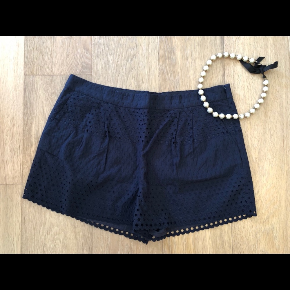 J. CREW Navy Polka-Dot Eyelet High-Rise Shorts NWT